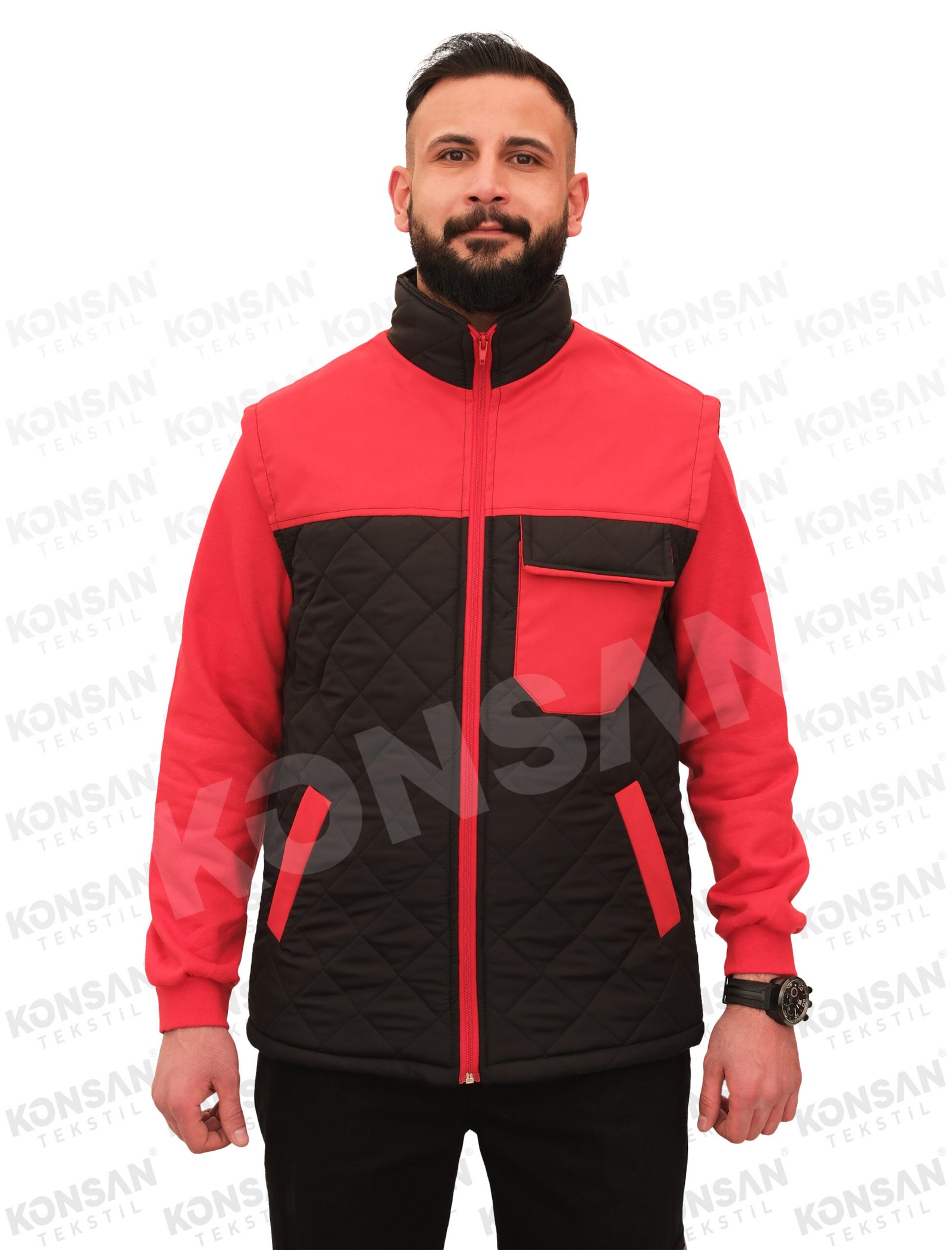 Modelli Mikro Yelek Siyah/Kırmızı