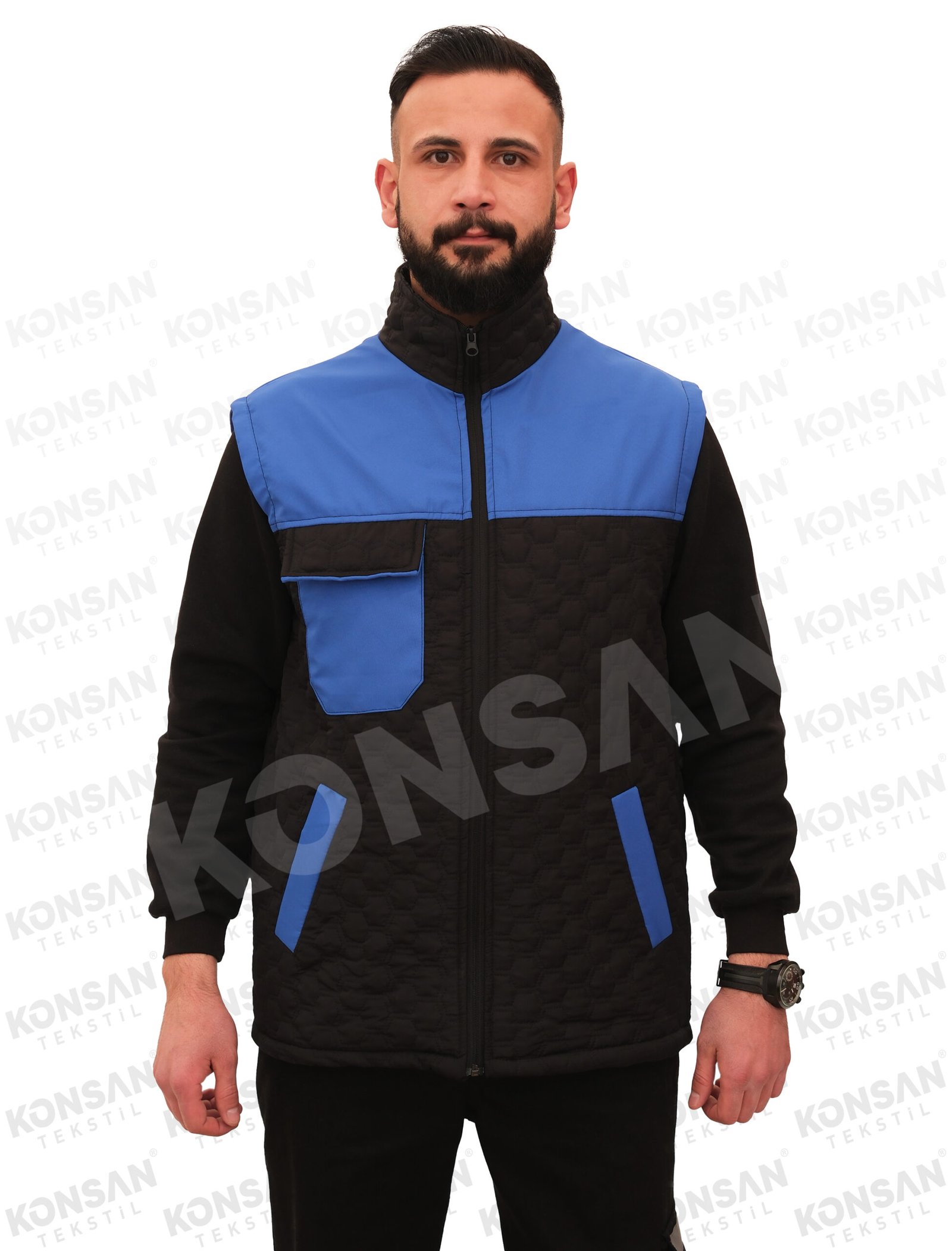 mikroözel-yelek-siyahmavi-1-konsantekstil Modelli Mikro Yelek Siyah/Mavi