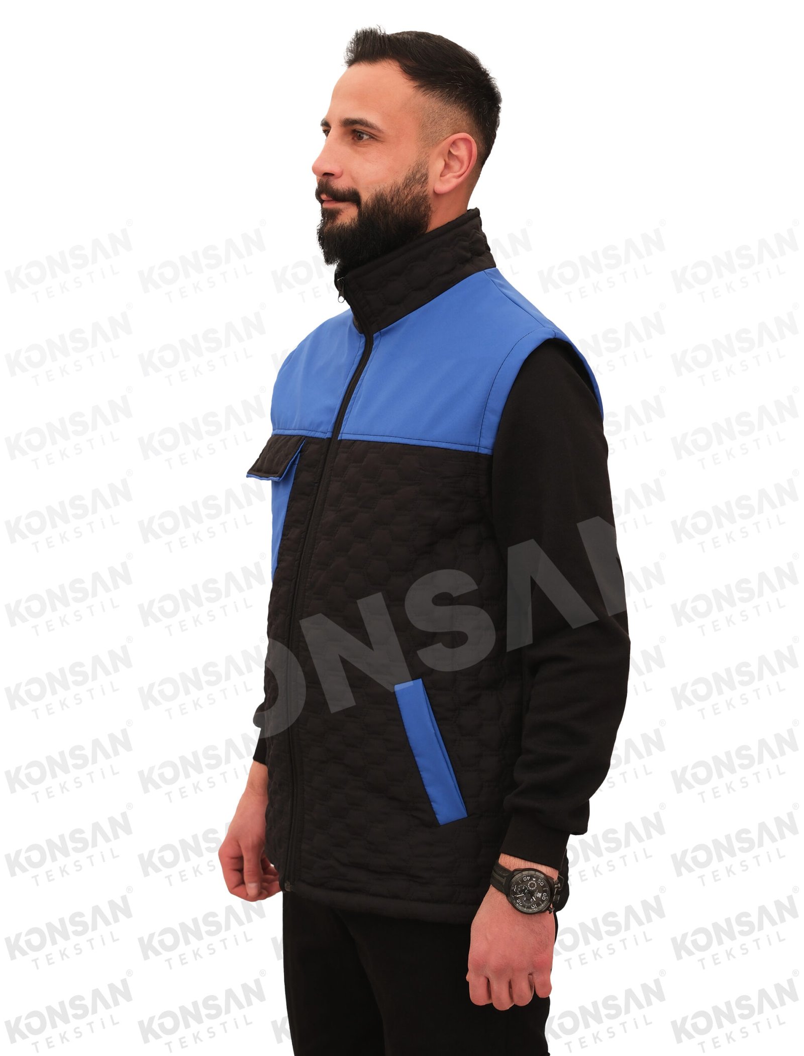 mikroözel-yelek-siyahmavi-2-konsantekstil Modelli Mikro Yelek Siyah/Mavi