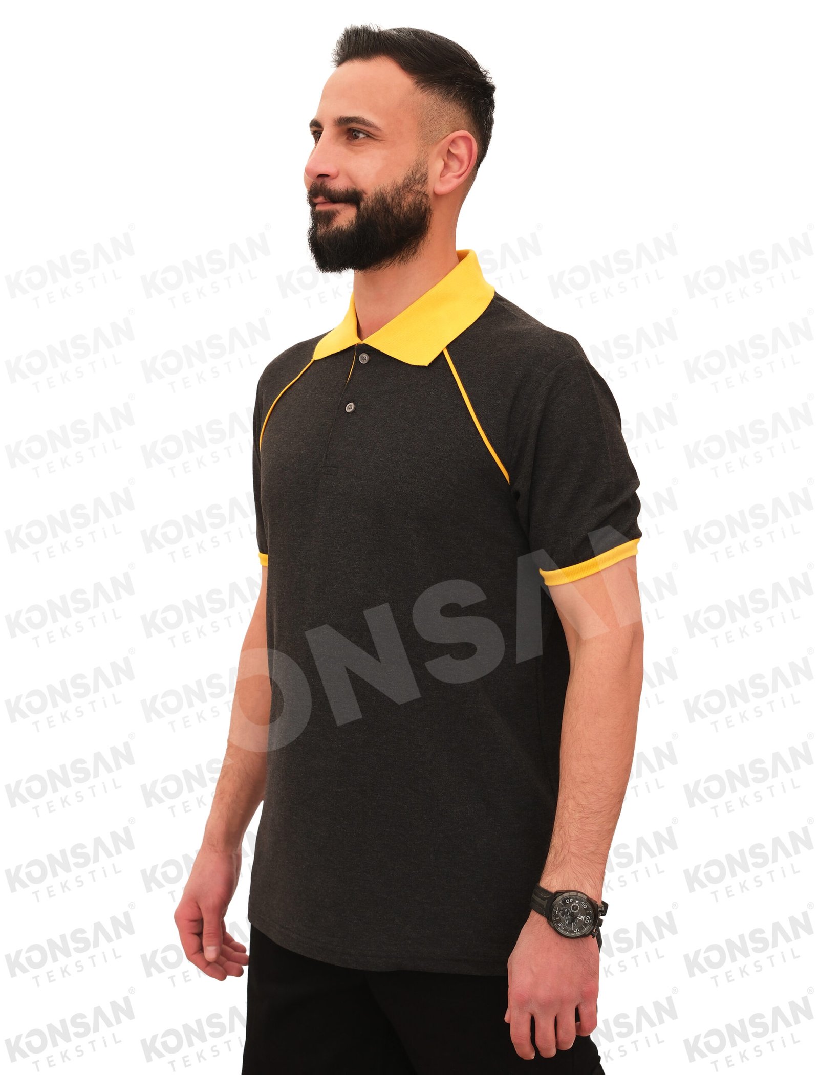 Modelli Polo Yaka Tişört Füme/Sarı