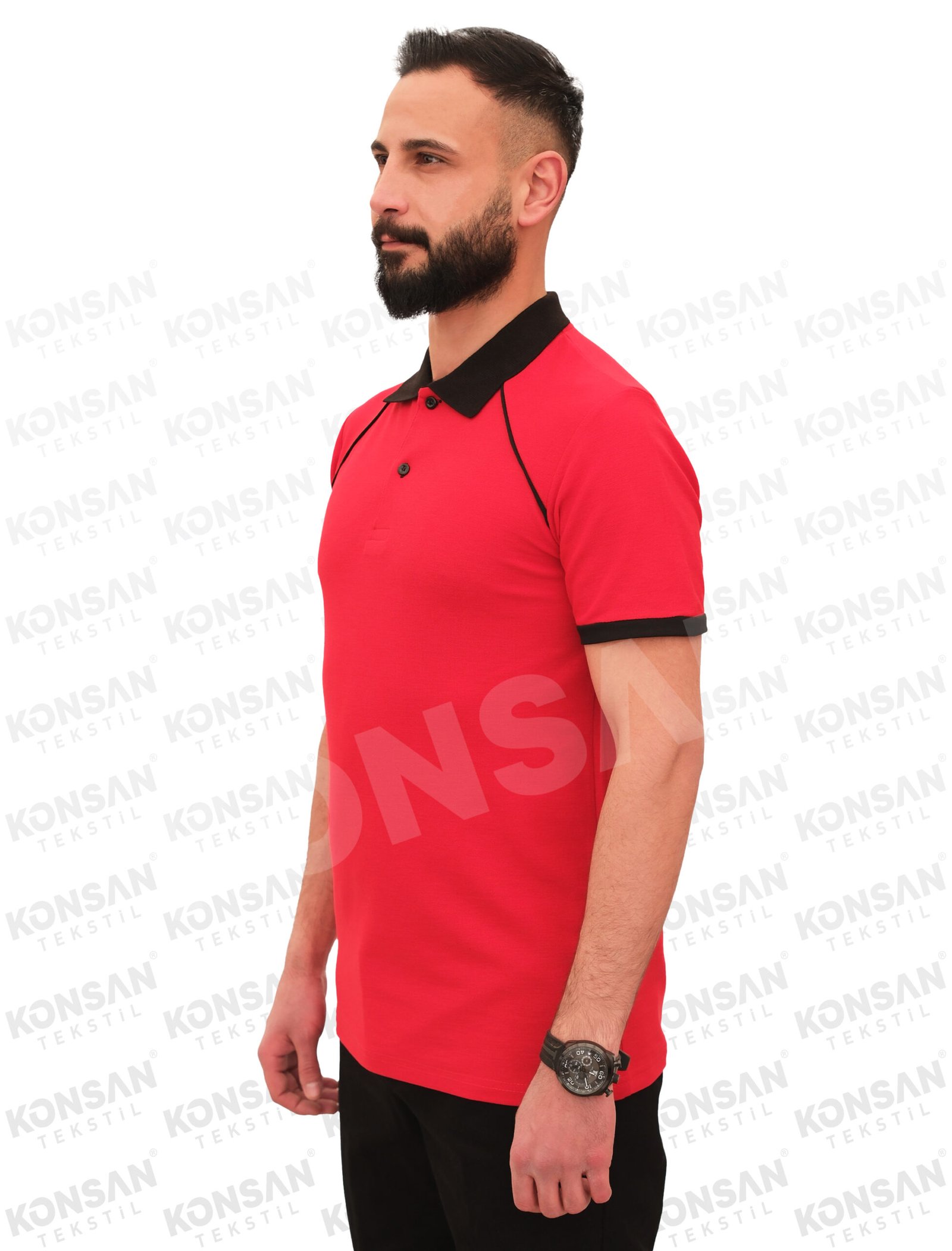 özelpoloyaka-tshirt-kırmızısiyah-2-konsantekstil Modelli Polo Yaka Tişört Kırmızı/Siyah