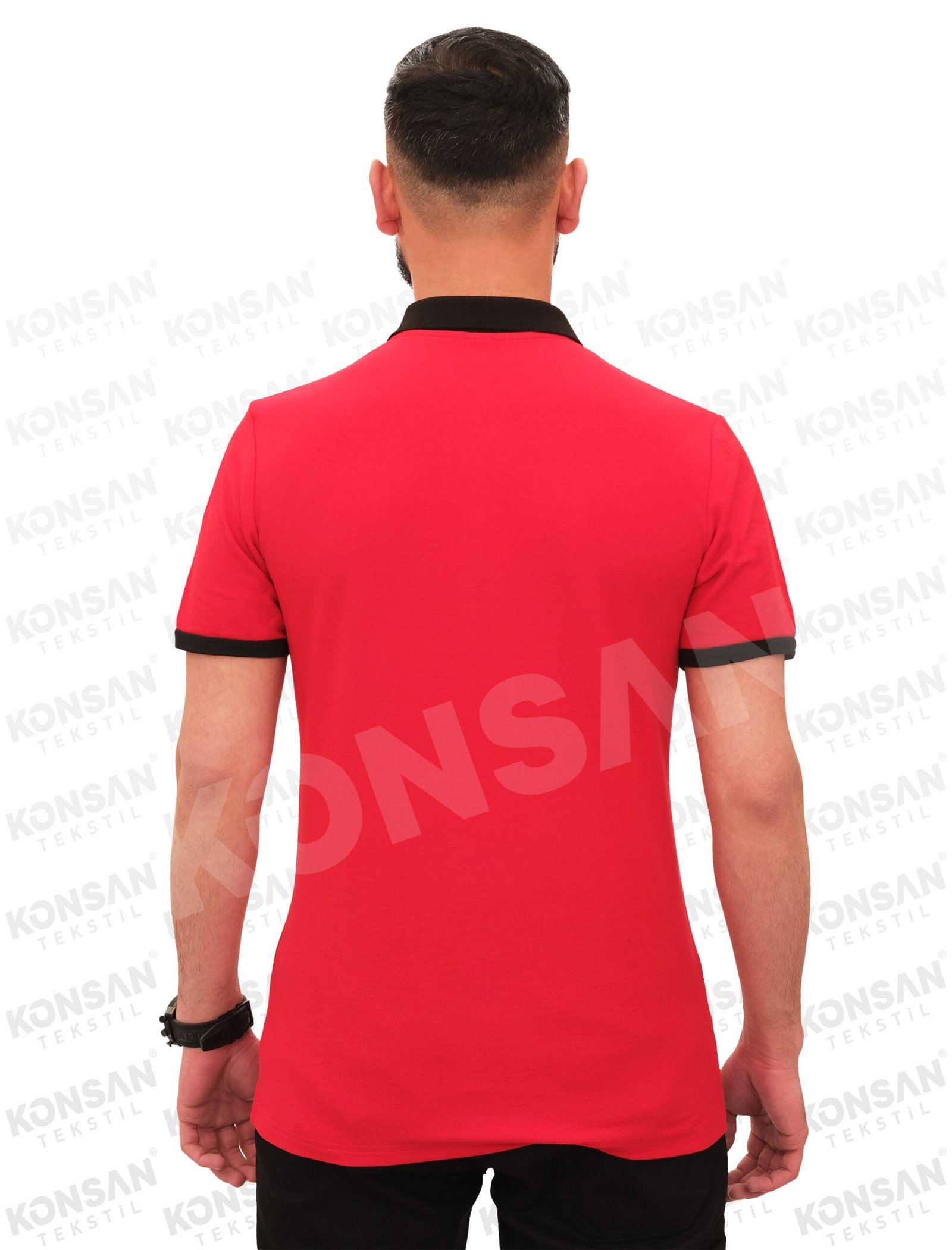özelpoloyaka-tshirt-kırmızısiyah-3-konsantekstil Modelli Polo Yaka Tişört Kırmızı/Siyah