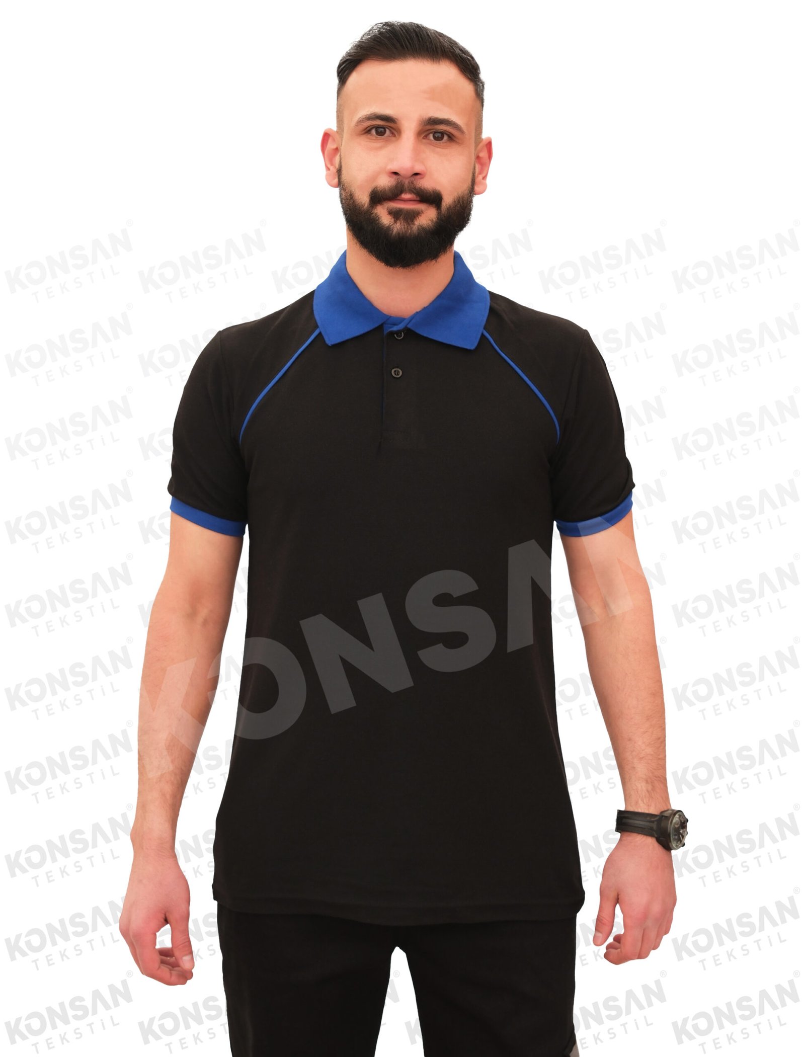 özelpoloyaka-tshirt-siyahmavi-1-konsantekstil Modelli Polo Yaka Tişört Siyah/Mavi