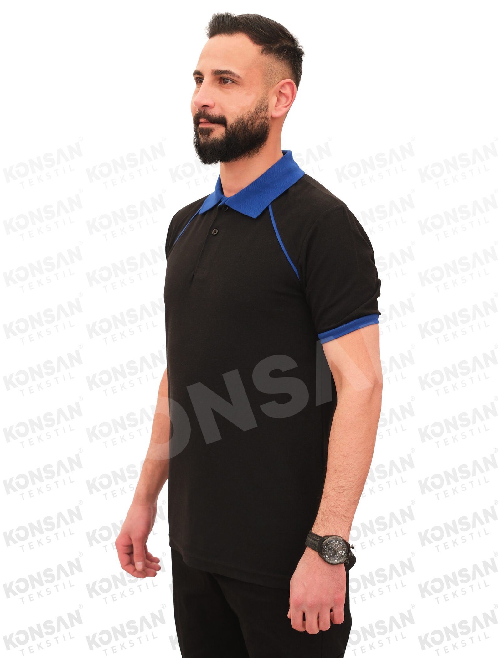 özelpoloyaka-tshirt-siyahmavi-2-konsantekstil Modelli Polo Yaka Tişört Siyah/Mavi