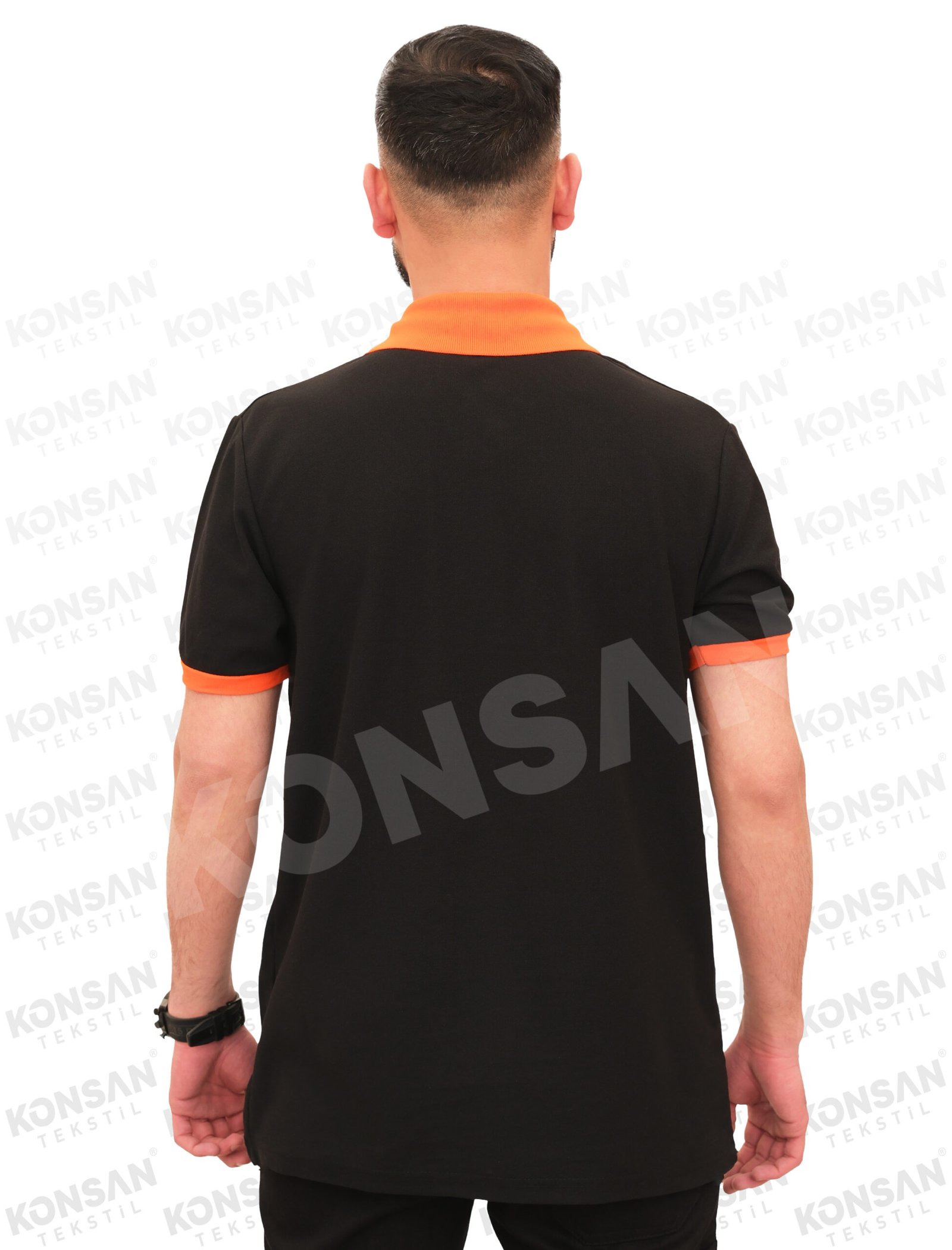özelpoloyaka-tshirt-siyahturuncu-3-konsantekstil Modelli Polo Yaka Tişört Siyah/Turuncu