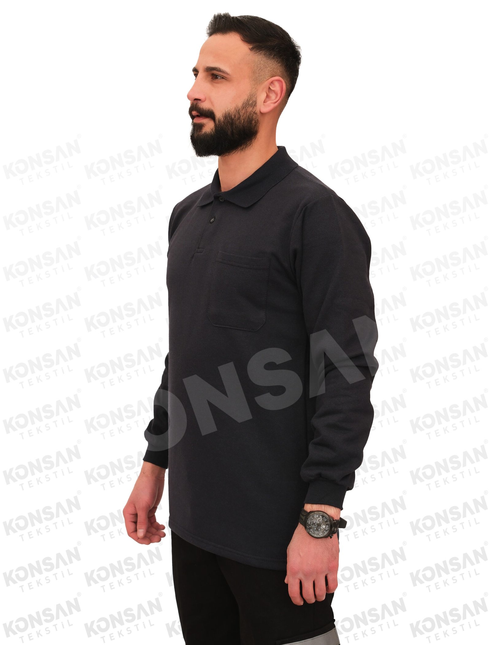 poloyaka-uzunkollutshirt-lacivert-2-konsantekstil Polo Yaka Sweatshirt Lacivert