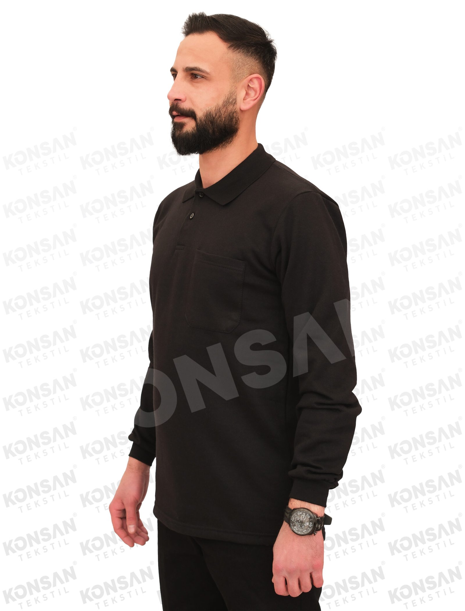 poloyaka-uzunkollutshirt-siyah-2-konsantekstil Polo Yaka Sweatshirt Siyah