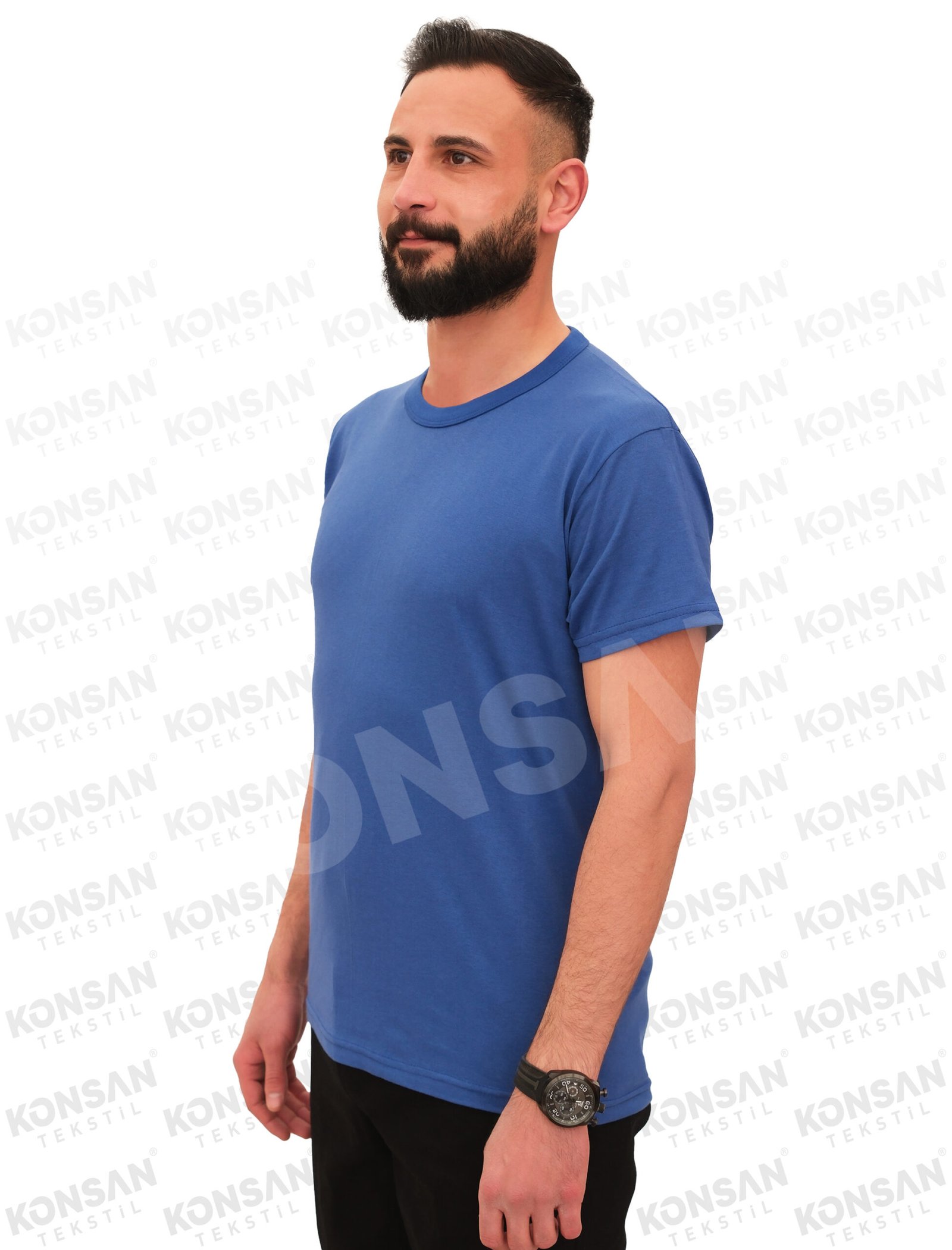 Sıfır Yaka Tişört Saks Mavi