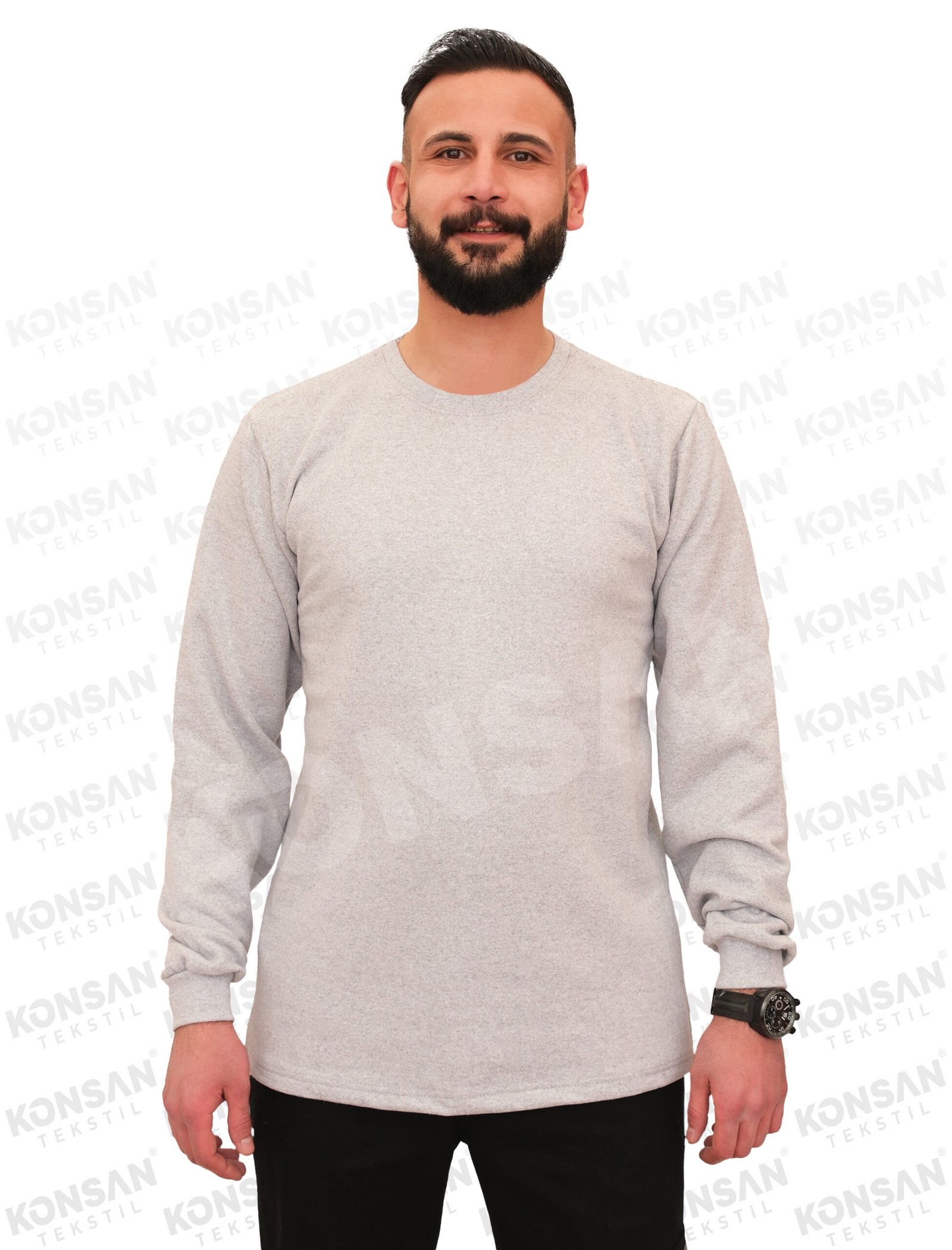 sıfıryaka-uzunkollutshirt-gri-1-konsantekstil Sıfır Yaka Sweatshirt Gri